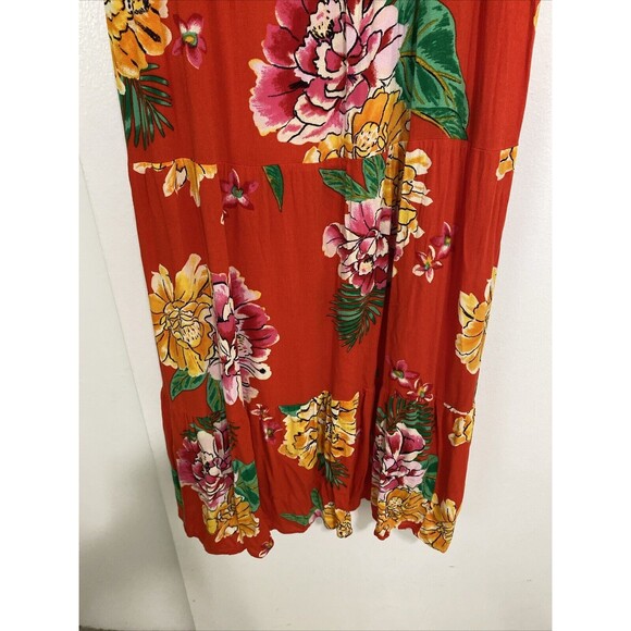 Old Navy Cold Shoulder Midi Dress Size L Orange Floral Print Ruffle Adjustable - Picture 6 of 12